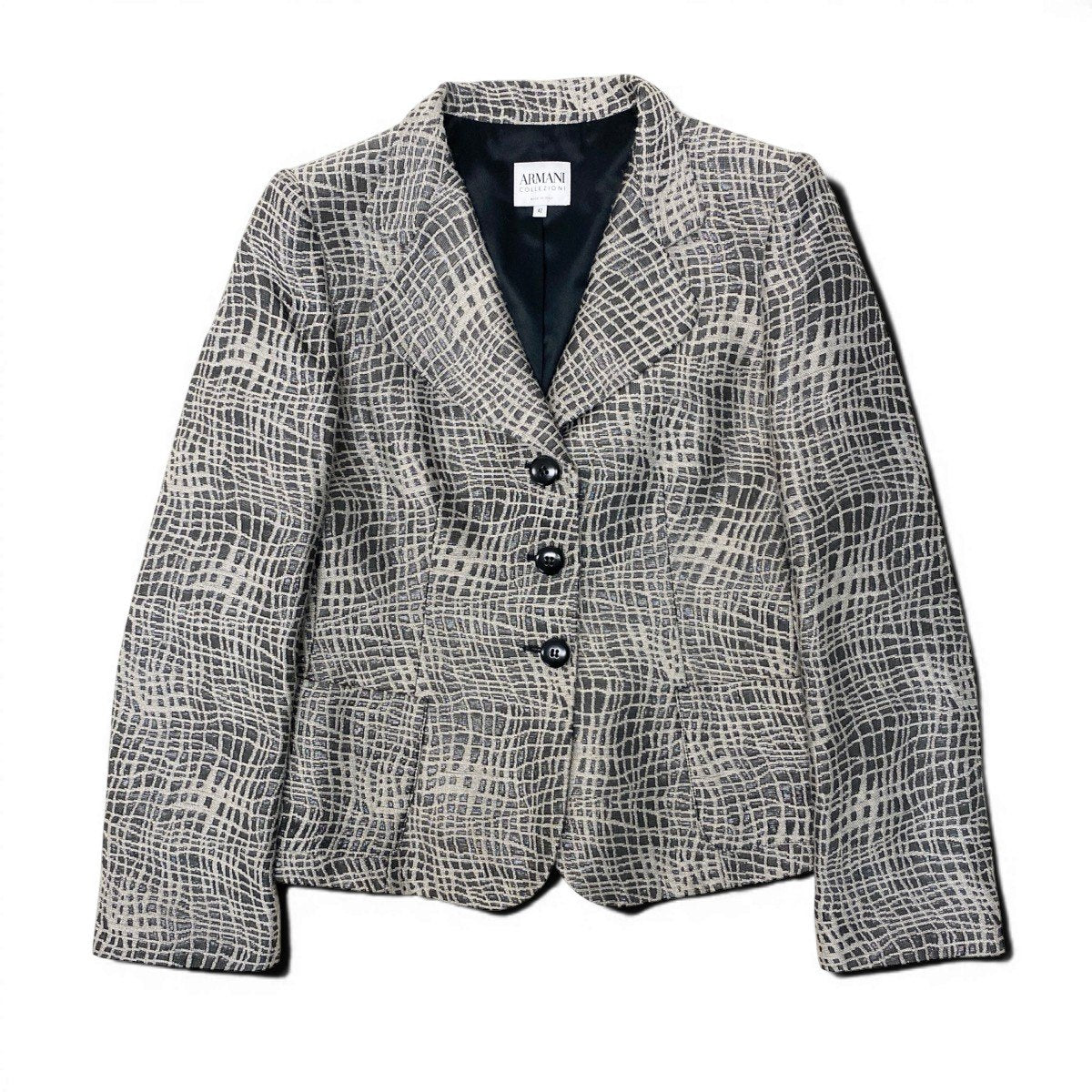 Ef25 ARMANI COLEZIONI アルマーニコレツィオーネ テーラードジャケット 総柄 サイズ42 グレー ベージュ レディースo07t