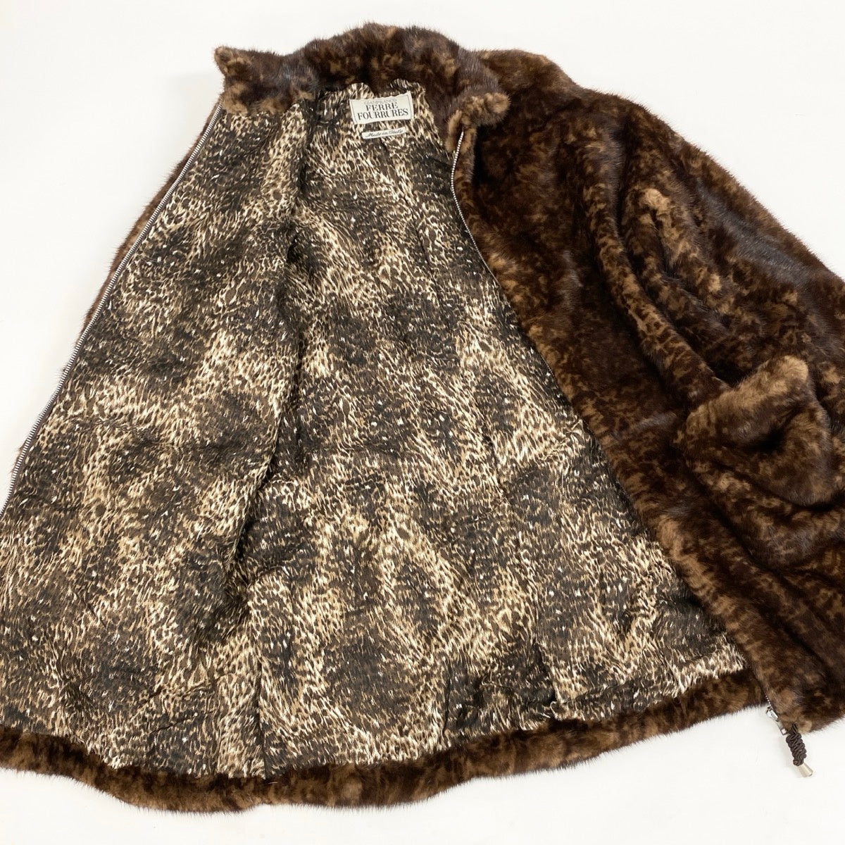 Eh10 Gianfranco Ferre ミンクコート レオパード 総柄 ブラウン ミンク メンズ 男性用u02t