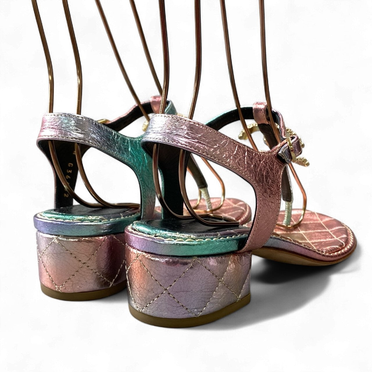 1k18 CHANEL シャネル ココマーク パールバックル トングサンダル G36402 35C ピンク グリーン シューズ グリポアt18r