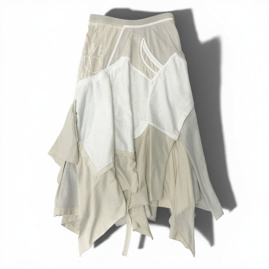 Aa29 LOEWE ロエベ フレアスカート 変形スカート ドッキングスカート ブランドロゴ刺繍 Mサイズ アイボリー ベージュ コットン100％ レディース 女性用o07t