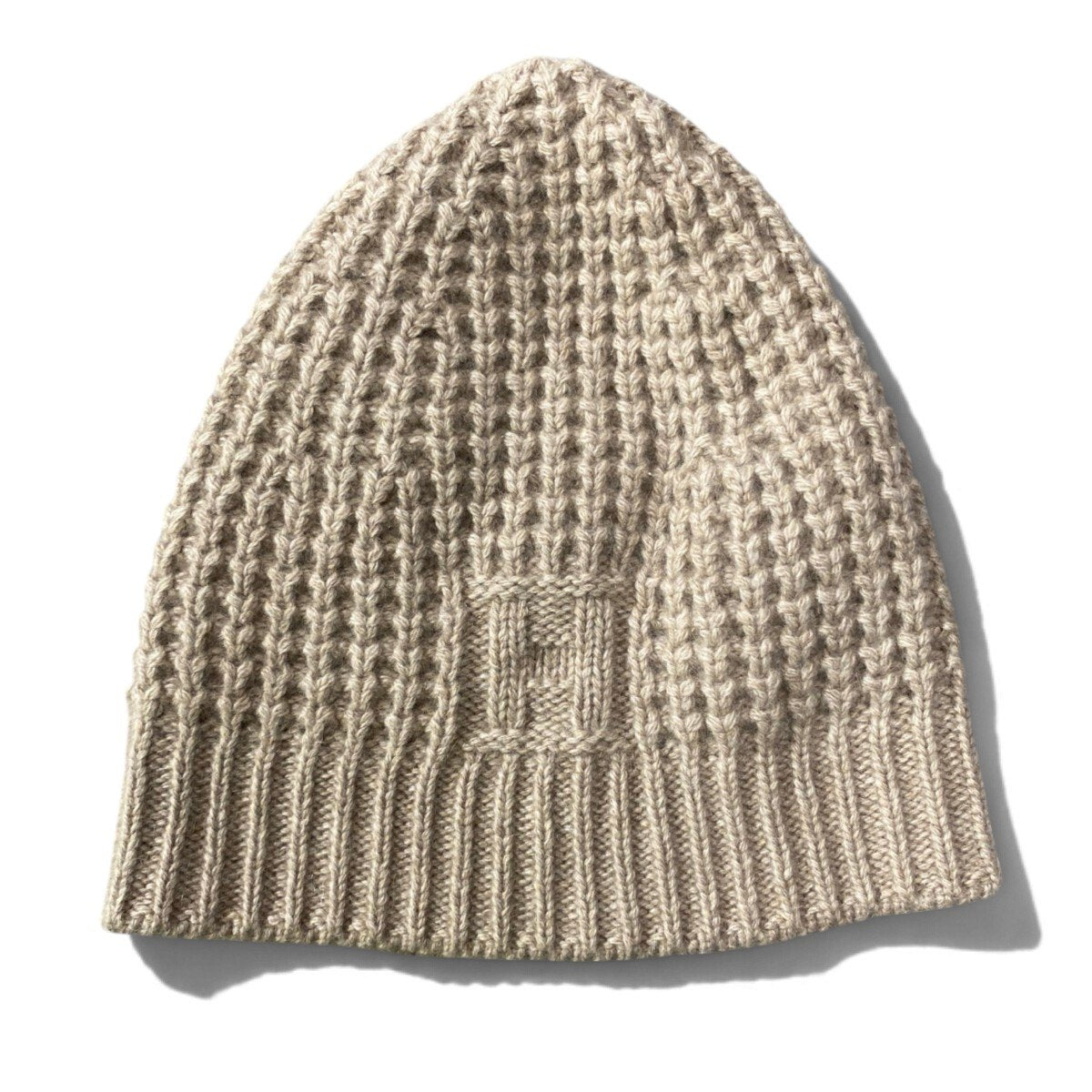 j4《美品》 HERMES エルメス Hロゴ ニット帽 帽子 ビーニーキャップ ME ベージュ カシミヤ ウール