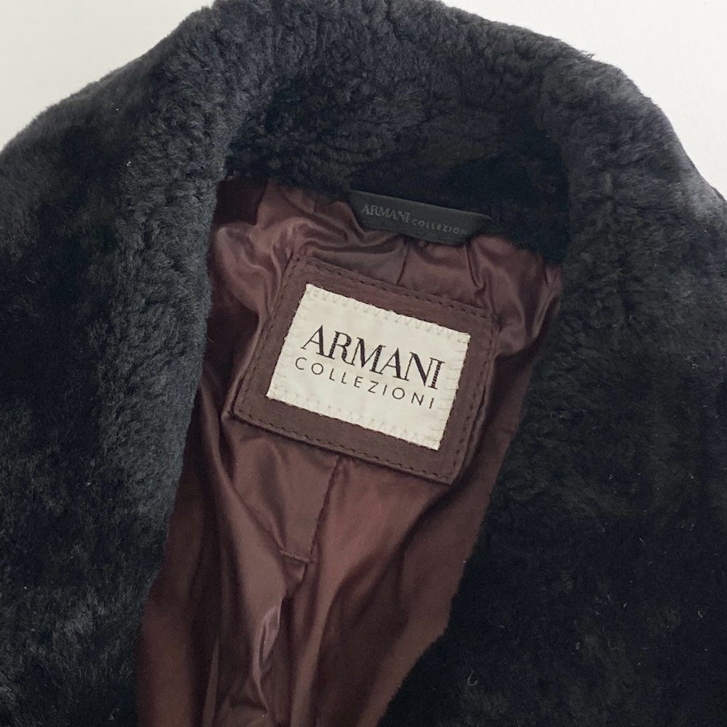 53d23 ARMANI COLLEZIONI アルマーニ コレッツォーニ ラムレザージャケット ボアカラー 46 ワインレッド シープスキン リアルファー