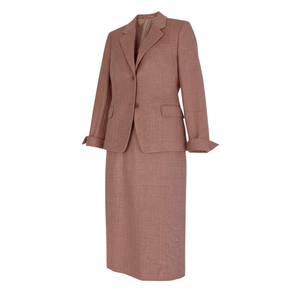 70a15 Paul Stuart ポールスチュアート セットアップ スカートスーツ テーラードジャケット 膝丈スカート ヘリンボーン イタリア製 レディース 女性用 サイズ42 レッド ホワイト シルク コットン リネンu02t