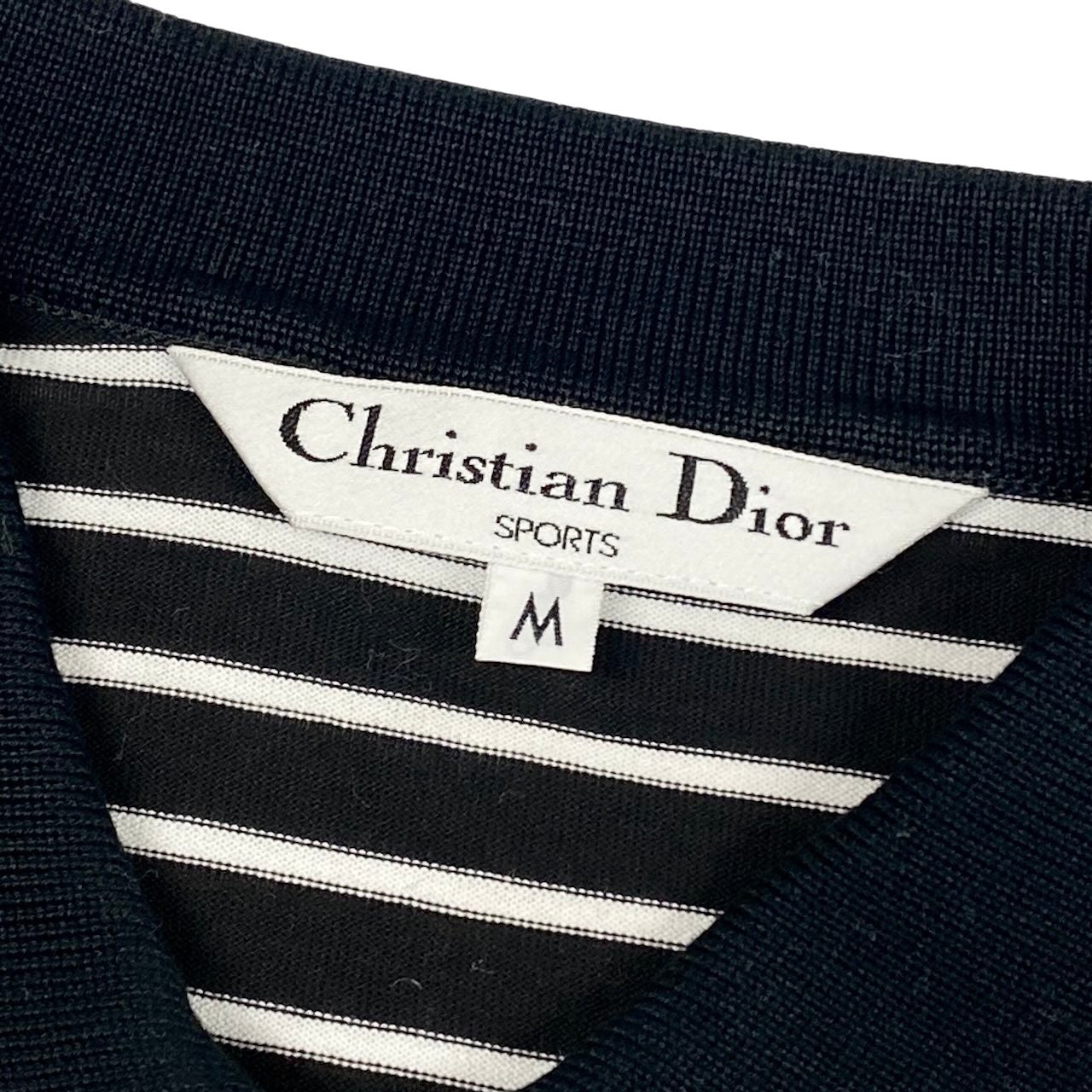 Ig6 Christian Dior SPORTS クリスチャンディオール ロングスリーブ ポロシャツ ボーダー柄 サイズM ブラック ホワイト コットン100％ レディースo07t