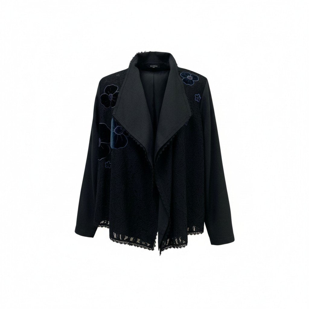 52k23 TOKUKO 1er VOL トクコプルミエヴォル レースジャケット フラワーモチーフ 花柄 アップリケ スパンコール装飾 レディース 女性用 9 ブラックu02t