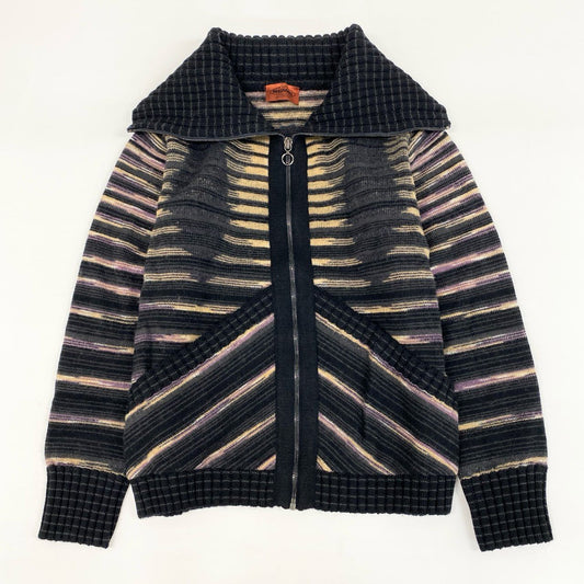 62g24 MISSONI ミッソーニ セーラーデザイン ジップアップ ニットカーディガン ニットブルゾン サイズM マルチカラー レディース_