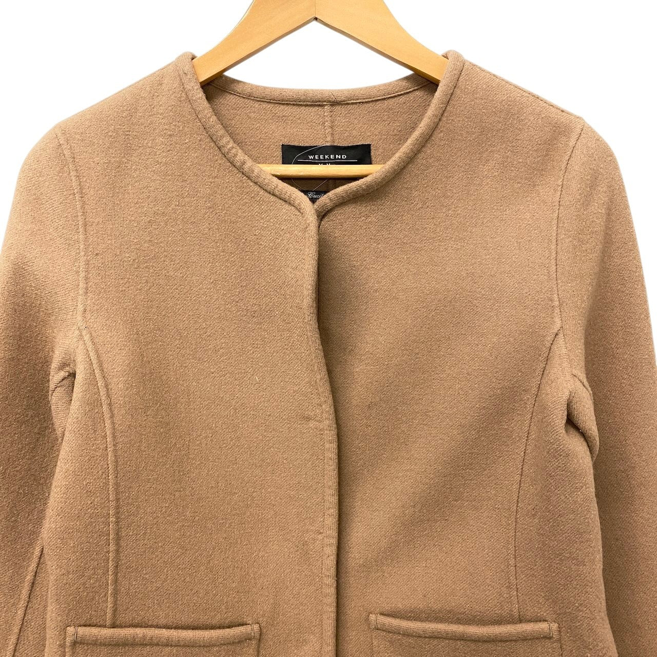 17f18 WEEKENDO Max Ｍara ウィークエンド マックスマーラ クチートアマーノ ノーカラー ウールジャケット イタリア製 サイズ36 ベージュ レディース 女性用u02t