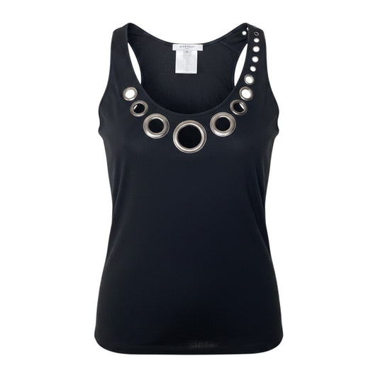 If12 GIVENCHY ジバンシィ デザインネック ノースリーブカットソー タンクトップ サイズM ブラック レディース 女性用t18r