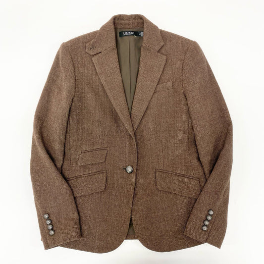 14j9 《美品》LAUREN RALPH LAUREN ローレンラルフローレン テーラードジャケット ツイードジャケット ジャケット 0サイズ ブラウン レディースu02t