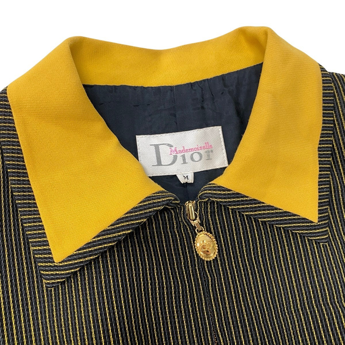 82h25 Dior マドモアゼルディオール ハーフジップ フレアワンピース ストライプ柄 サイズM マルチカラー レディースo07t
