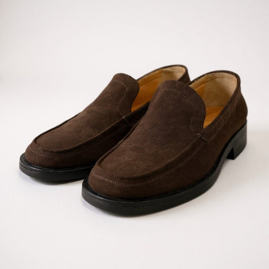 2L15 HERMES エルメス スウェード レザー シューズ ローファー 靴 イタリア製 41サイズ ブラウン メンズk02i