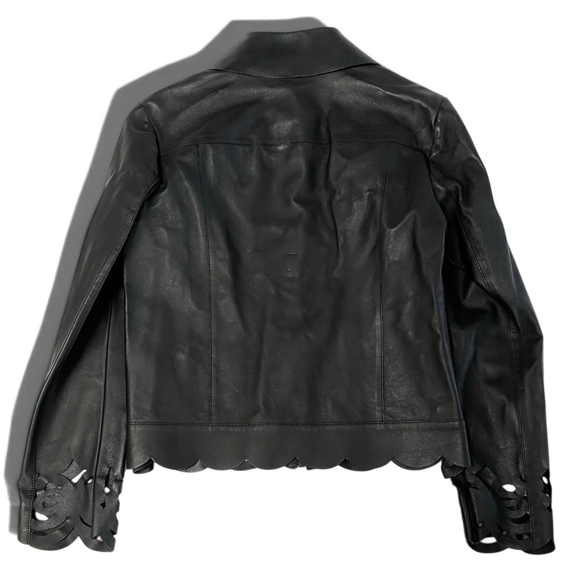 j23 FENDI フェンディ レーザーカット レザージャケット Laser-Cut Lamb Leather Jacket Size 40 ブラック 羊革 ラムレザーt18r