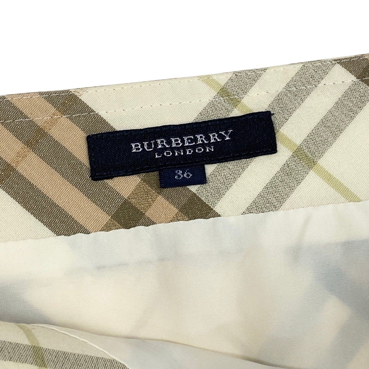 Ig19 BURBERRY LONDON バーバリーロンドン ノバチェック ウエストリボン 台形スカート サイズ36 アイボリー ベージュ系 レディースo07t