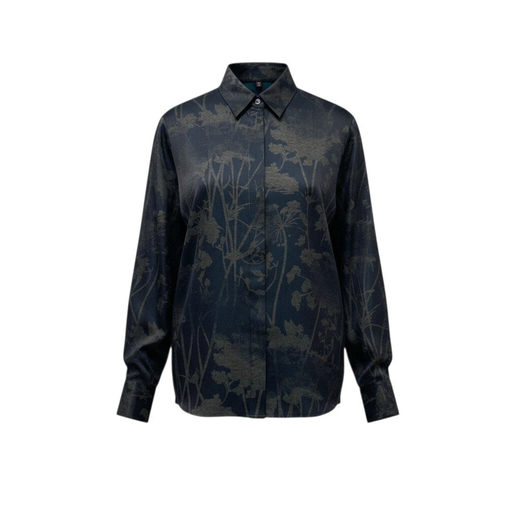 14c3 ETRO エトロ ロングスリーブシャツ フラワープリント 花柄 シルクブレンド レディース 女性服 イタリア製 42 ブラックu02t