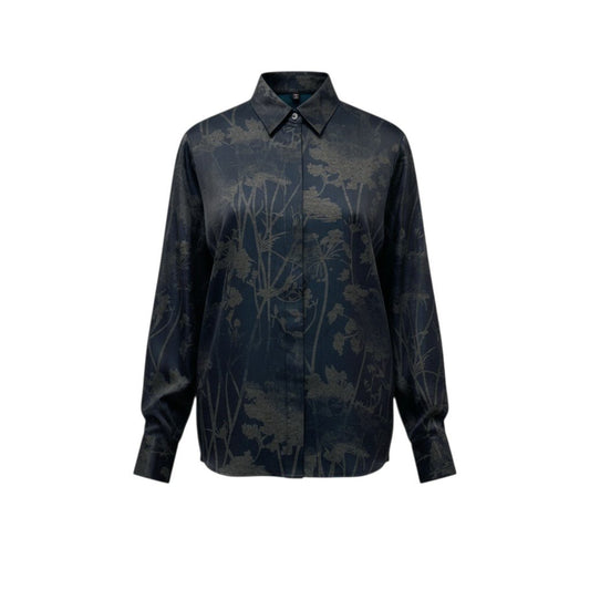 14c3 ETRO エトロ ロングスリーブシャツ フラワープリント 花柄 シルクブレンド レディース 女性服 イタリア製 42 ブラックu02t