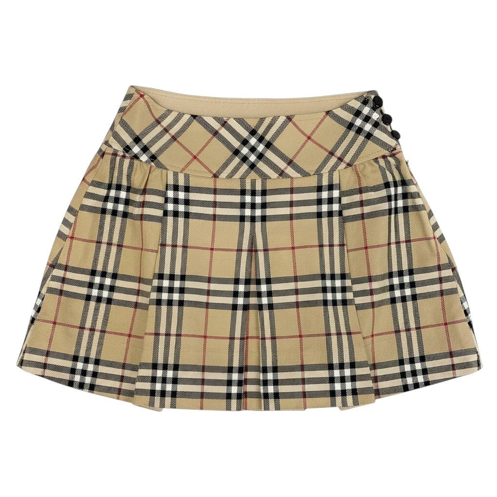 20d18 BURBERRY LONDON BLUE LABEL バーバリーロンドン ブルーレーベル ノバチェック ミニスカート タックスカート ロゴボタン サイズ36 ベージュ レディース 女性用u02t