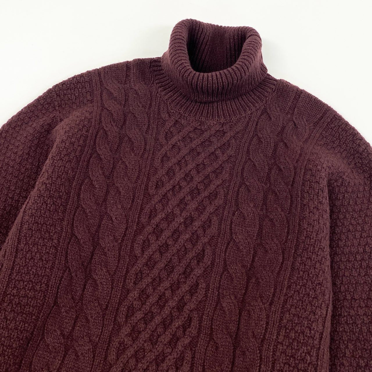 10f11 LANVIN COLLECTION ランバンコレクション タートルネック ケーブル編み ニットセーター トップス 大きいサイズ 52 ボルドー ウール メンズ