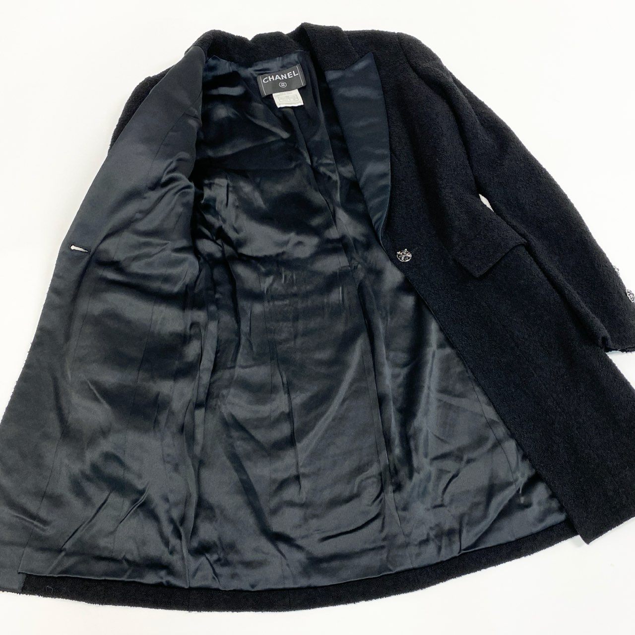 Ca14 CHANEL シャネル 2006年 P29135 グリポアボタン ウエストシェイプデザイン ツイードコート サイズ36 ブラックta1