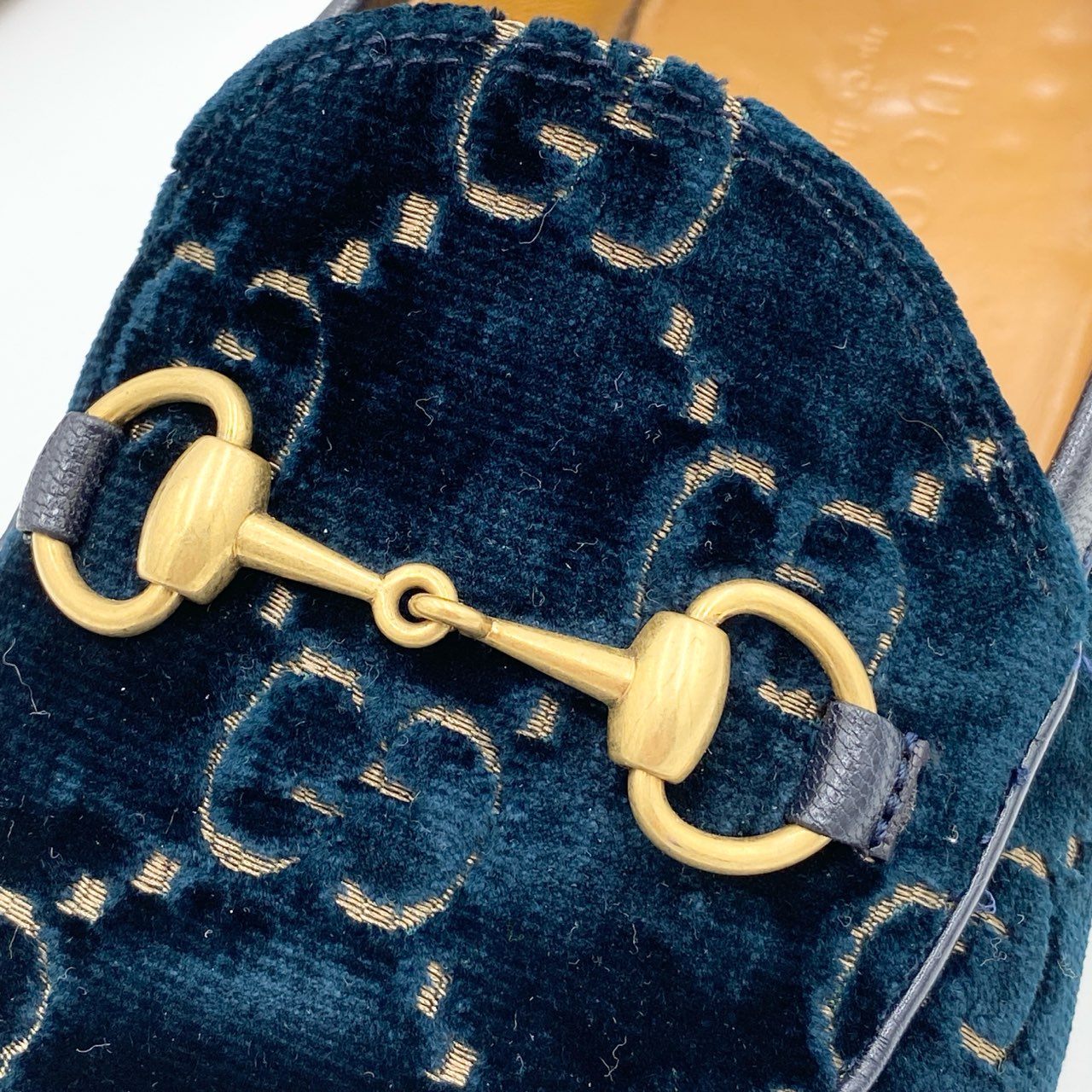 1i4 GUCCI グッチ GGベルベット ホースビット ローファー ドレスシューズ  430088 サイズ8.5 ネイビー メンズ 紳士靴k02i