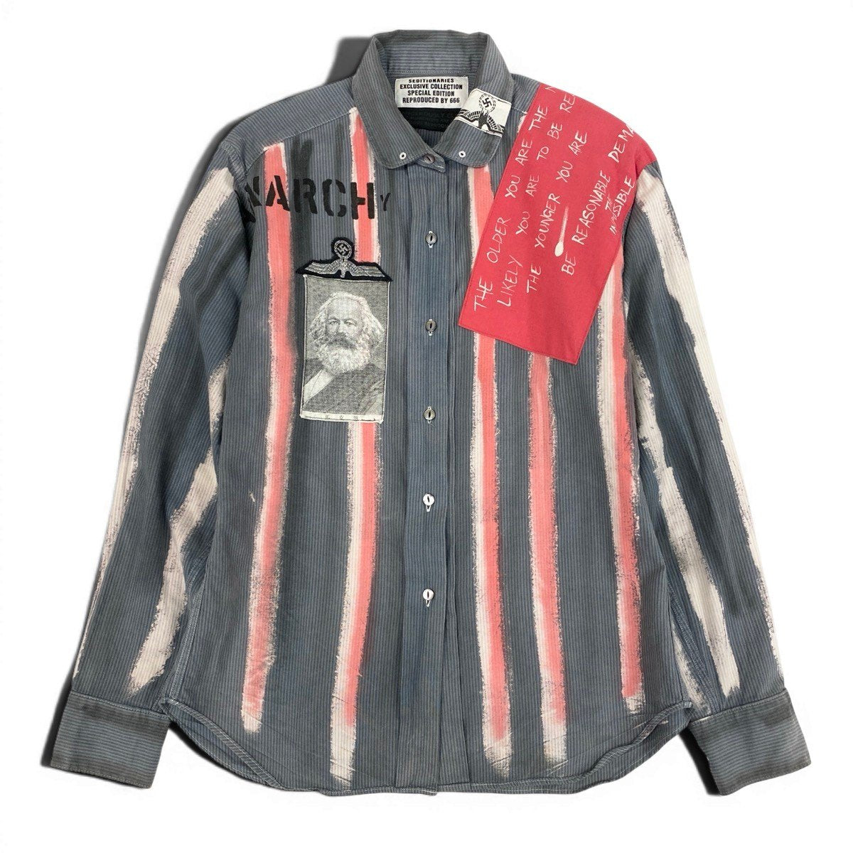 Af27 【美品】 SEDITIONARIES セディショナリーズ ヴィヴィアンウエストウッド アナーキーシャツ 貝ボタン メンズ 男性用 Ｍ グレー レッド 綿100％u02t