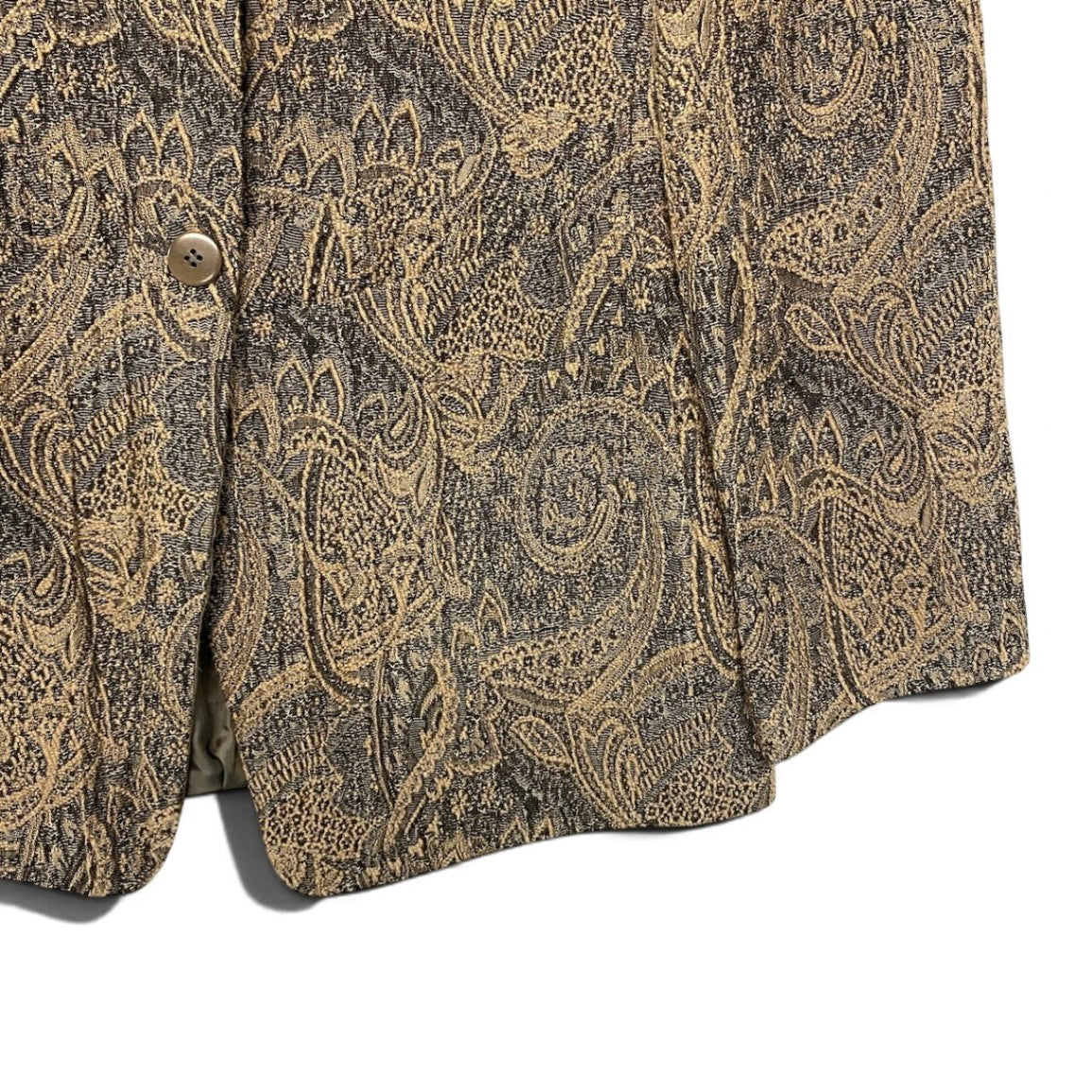 57j22 GIORGIO ARMANI ジョルジオアルマーニ ジャガード ノーカラージャケット スカート セットアップ イタリア製 40 カーキ系 ウール レディースo07t