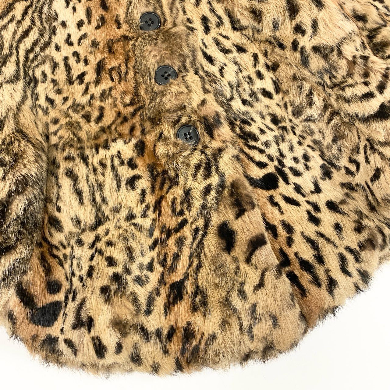 50b16 METEO レオパード柄 ラビットファー ケープポンチョ サイズ36 茶系 本毛皮 フランス製 Rabbit Fur Capet18r