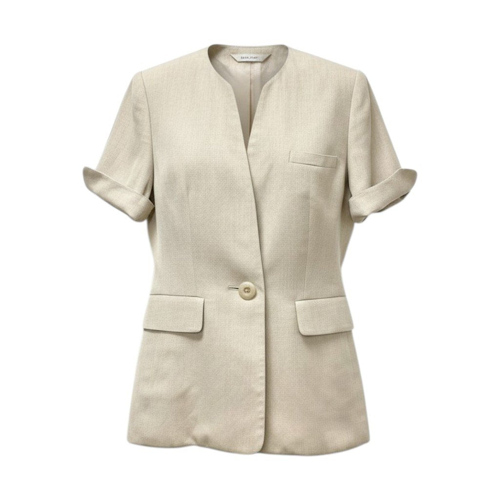 10c29 Christian Dior クリスチャンディオール ノーカラージャケット 半袖 フォーマルスーツ セレモニー リネン混 レディース 女性用 MD2GHA030 13 ベージュ系u02t