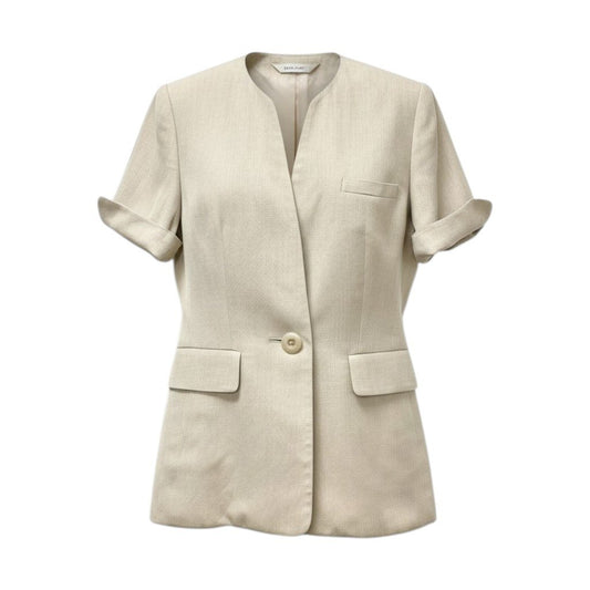 10c29 Christian Dior クリスチャンディオール ノーカラージャケット 半袖 フォーマルスーツ セレモニー リネン混 レディース 女性用 MD2GHA030 13 ベージュ系u02t