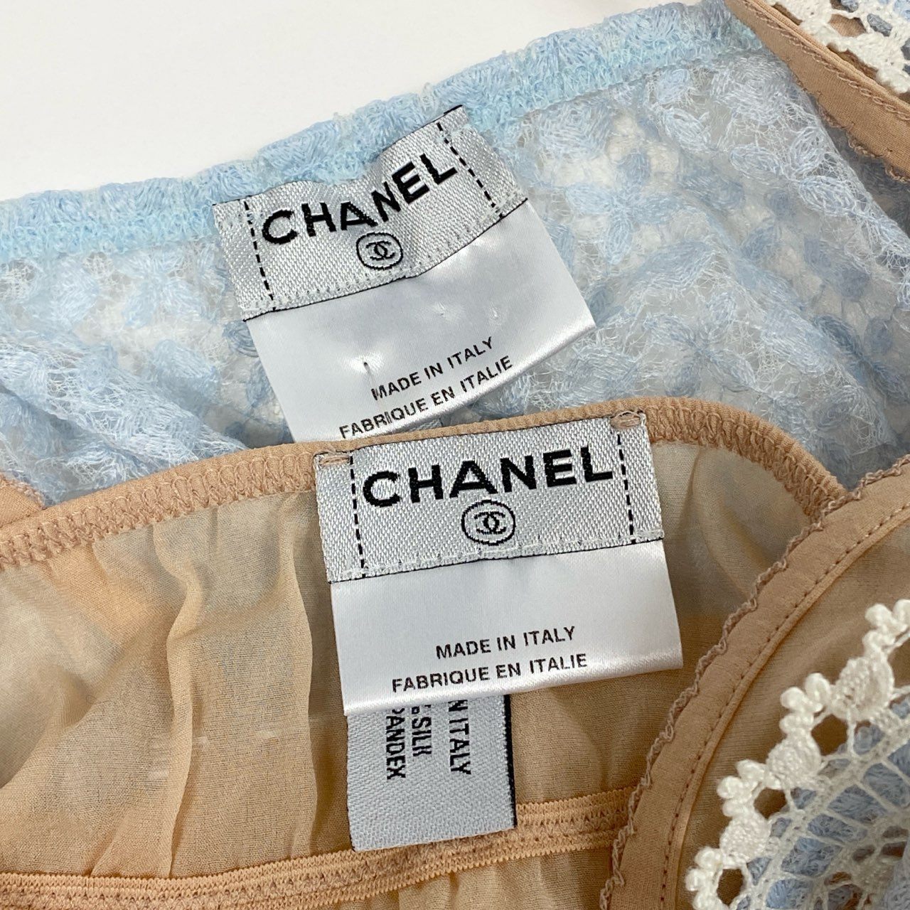 Cb15 《極美品》 CHANEL シャネル 2007 総レース キャミソール トップス タンクトップ P30616 36 ライトブルー 画像参照 レディースk02i