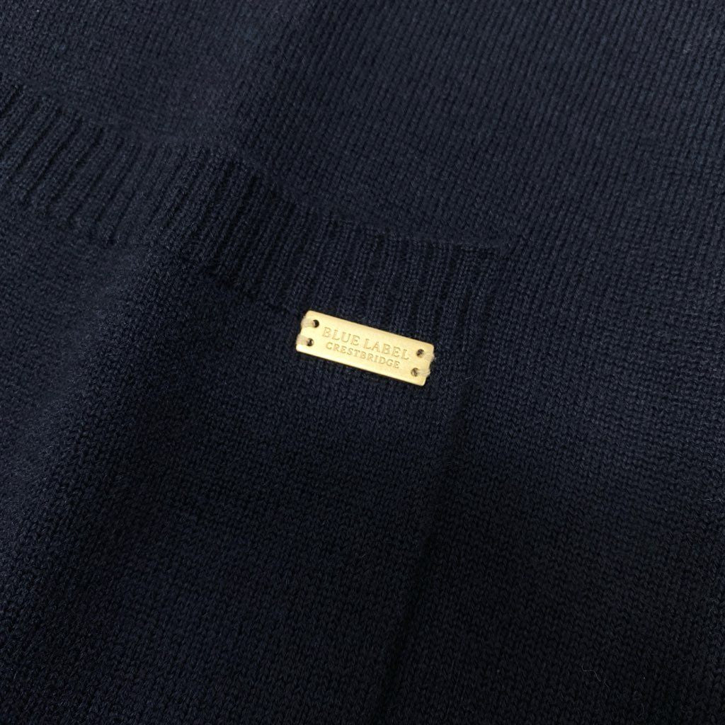 81L15 【美品】BULE LABEL CRESTBRIDGE ブルーレーベル クレストブリッジ ロングカーディガン ニットワンピース キャンディスリーブ Vネック チェック柄 55F90-829-29 38サイズ ネイビー レディースu02t