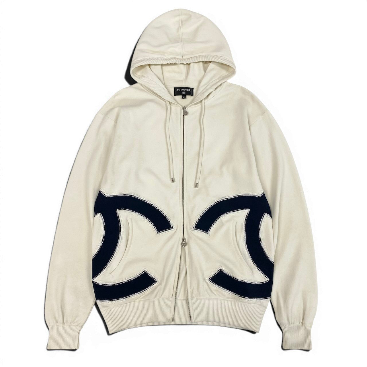 Ce1 CHANEL シャネル ココマーク ダブルジップパーカー ビッグロゴ  P58279K07662 サイズ36 ホワイト レディース 女性服k02i