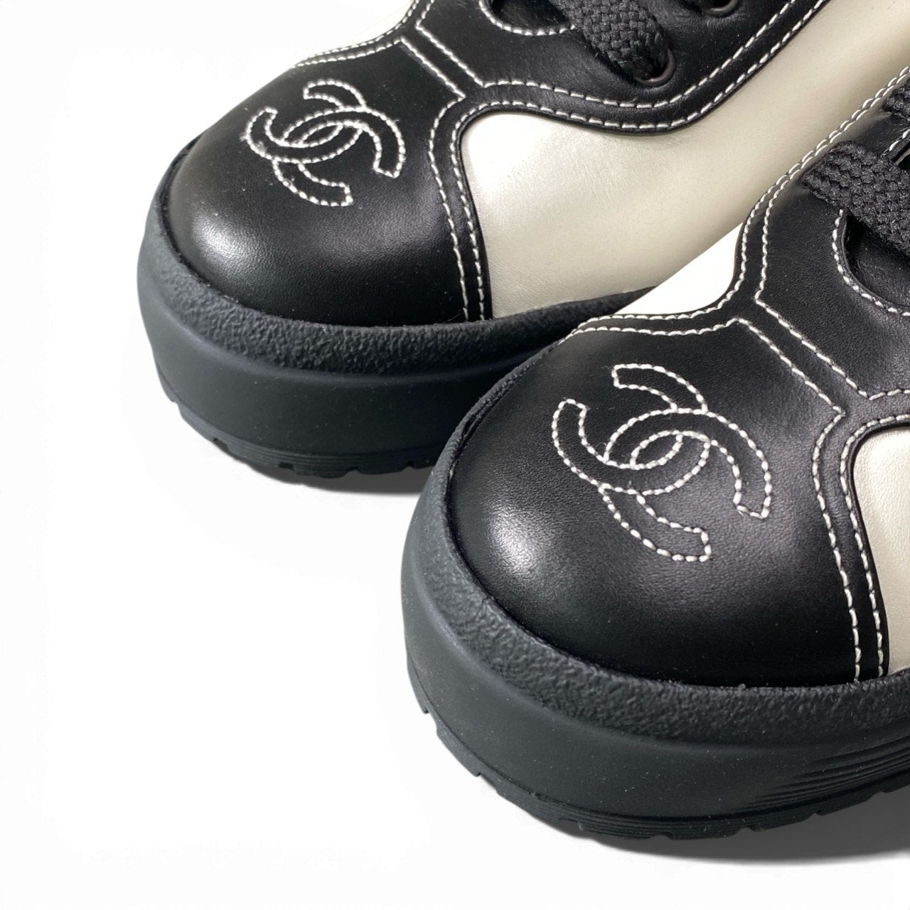 c4 CHANEL シャネル Vintage ココマーク スニーカー ローカット シューズ 37 ブラック ホワイト レディースta2