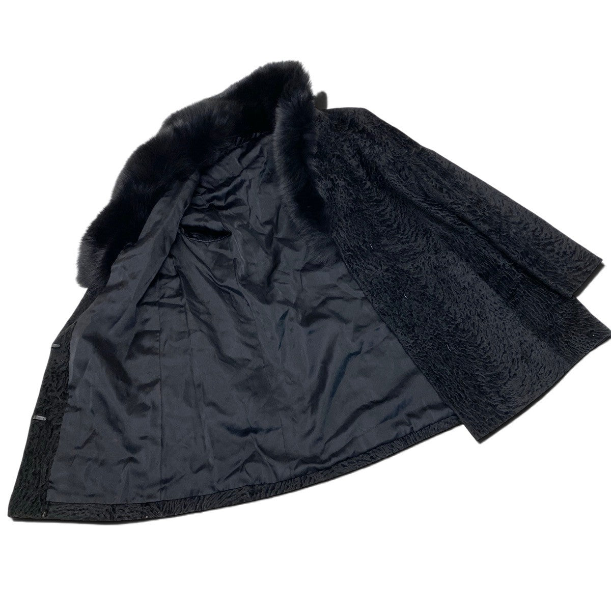 14i20 フォックスファー カルガンラム コート サイズ15 ブラック 本毛皮 Fox Fur ＆ Karakul Lamb Fur Coatt18r
