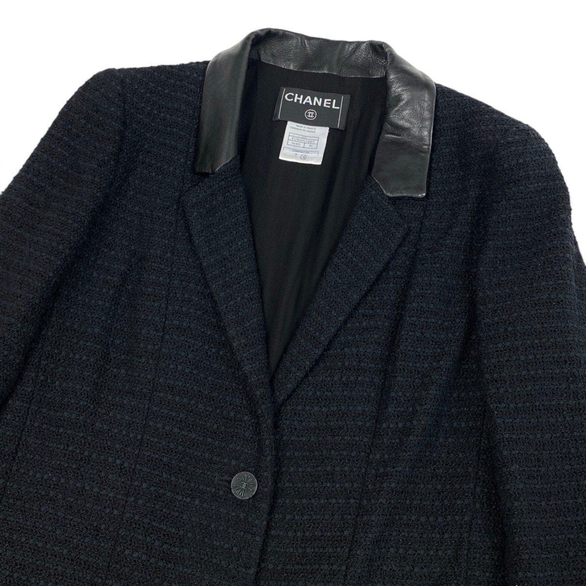 i22 CHANEL シャネル 04A レザー使い ツイードコート 04A Leather Trimmed Tweed Coat P23818 40 ブラックt18r