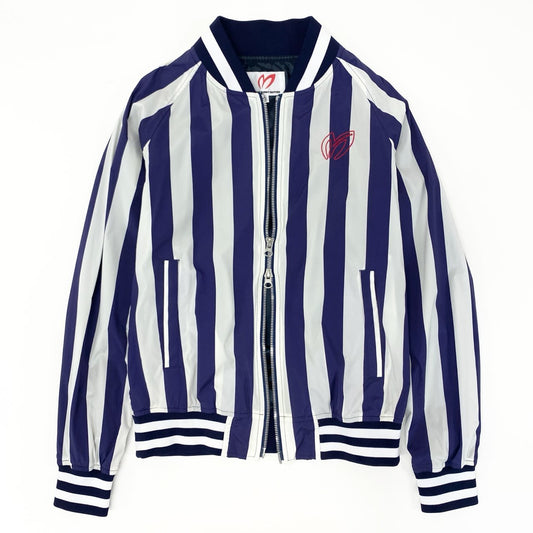 86j20 MASTER BUNNY EDITION マスターバニーエディション パーリーゲイツ スニード ジップアップブルゾン ジャケット ロゴ刺繍 サイズ0 ブルー ホワイト ゴルフウェア スポーツu02t