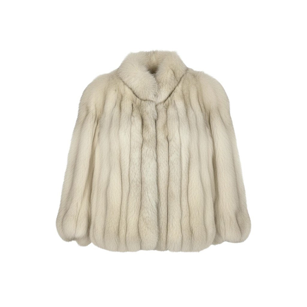 86L5 ブルーフォックス ファーコート サイズF ホワイト 本毛皮 FOX FUR COAT ポケット有 毛質◎ 毛並み◎t18r