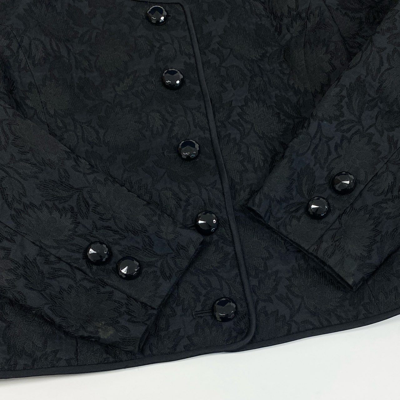 36a30 Vintage Givenchy ヴィンテージ ジバンシー 花柄ジャガード ビジューボタン ジャケット Floral Jacquard Jacket Blazer Bijpi Button M ブラック レディースo07t