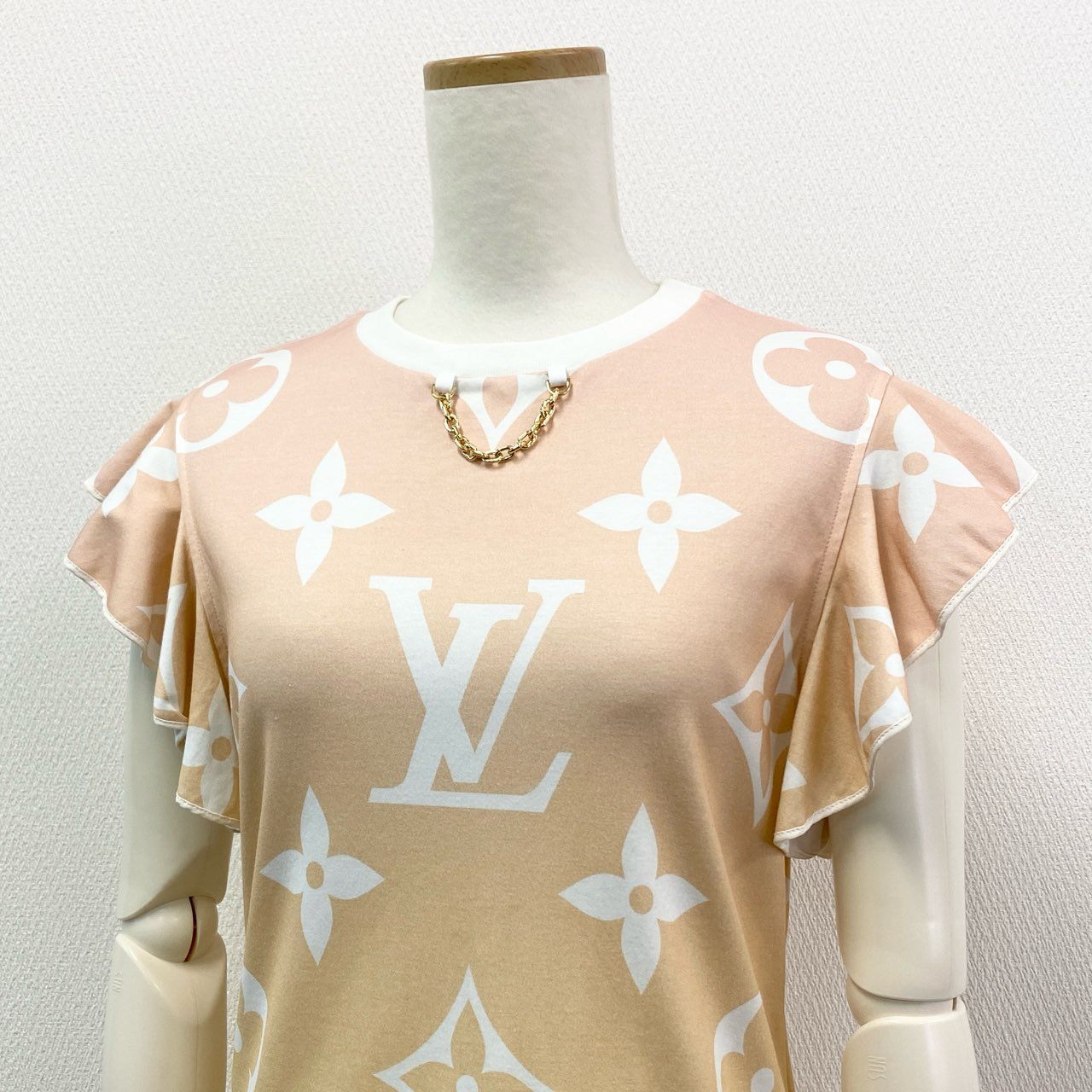 49k8 LOUIS VUITTON ルイヴィトン イタリア製 サンライズモノグラム グラデーションフラウンススリーブTシャツ RW212J DT1 FLTS01 M オレンジ コットン