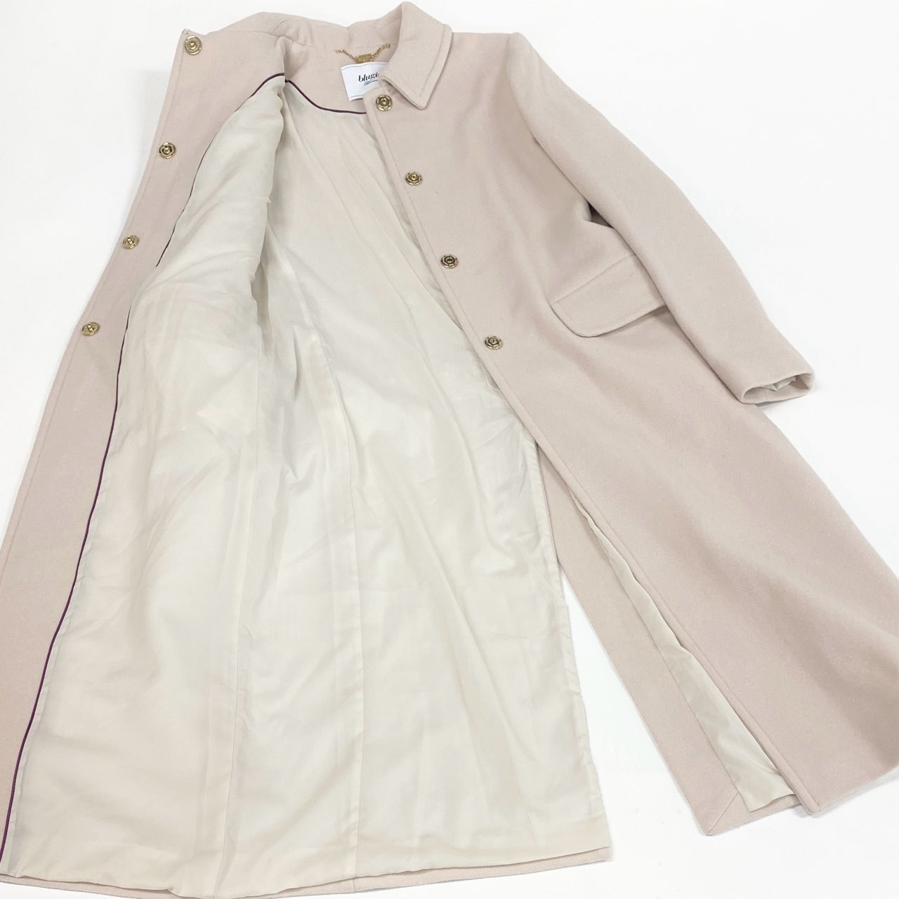 5L17 blugirl Blumarine ブルーガール ウールロングコート ステンカラーコート アウター イタリア製 40サイズ ピンクベージュ レディースu02t