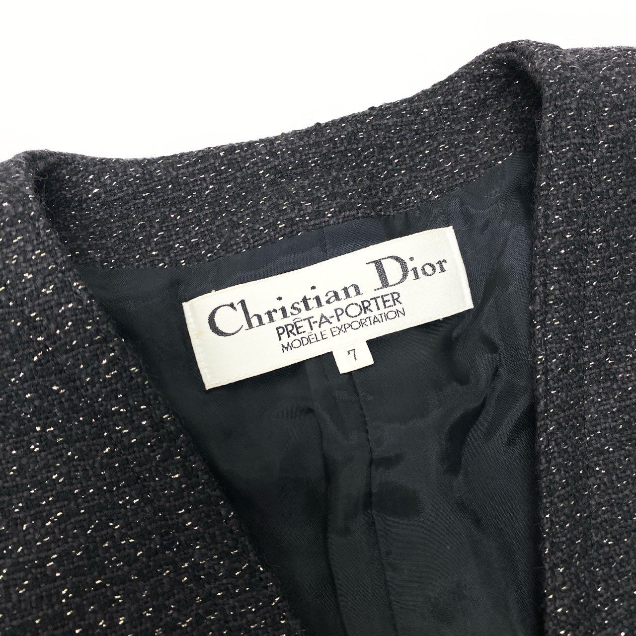 Ec5 Christian Dior クリスチャンディオール ツイードジャケット ダブルブレスト ラメ 7サイズ ブラック ウール100％ レディース 女性用o07t