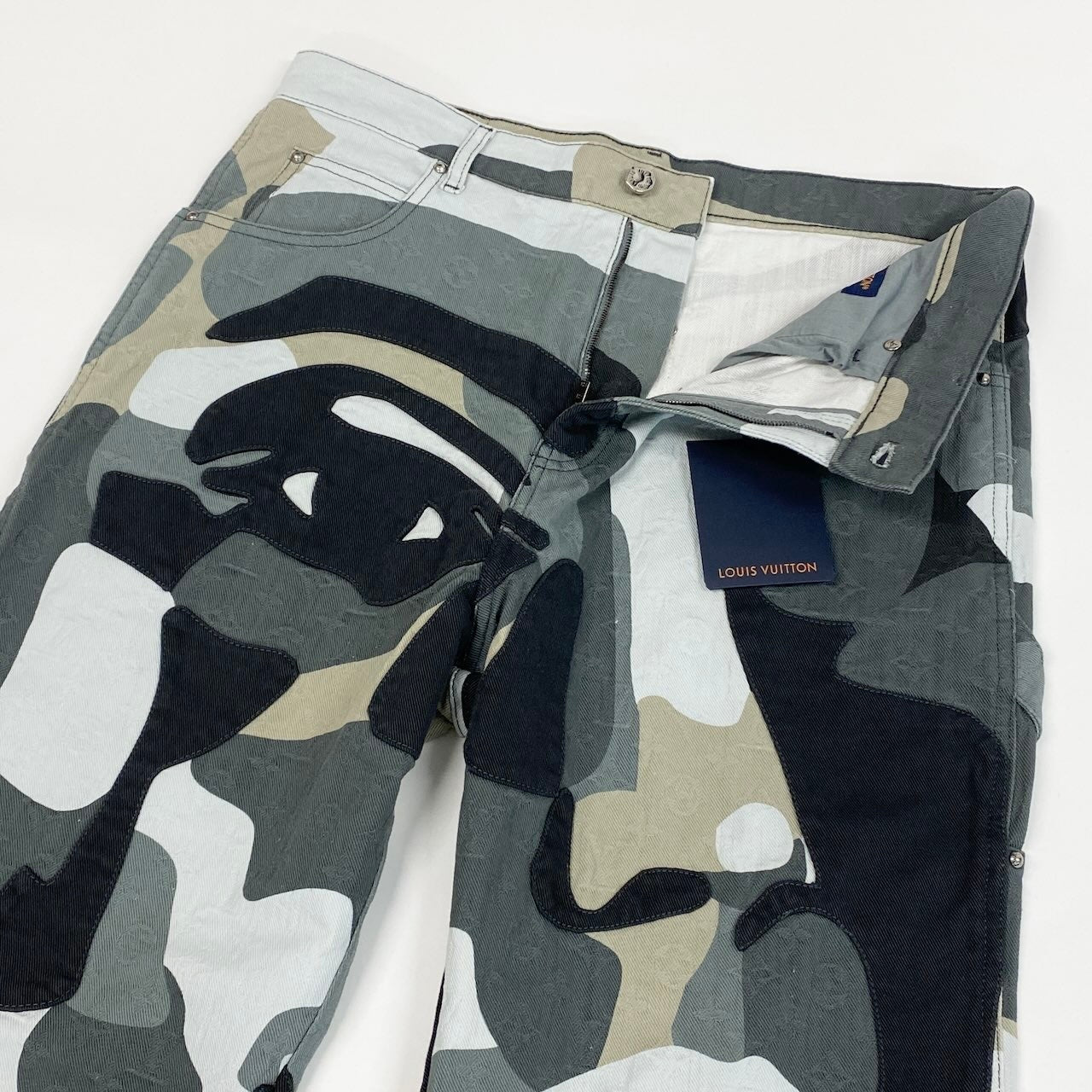 Id2 《美品》 LOUIS VUITTON ルイヴィトン Kid Super メイドトゥオーダー デニムパンツ Made To Order Denim Pants サイズ34 グレー LV モノグラムt18r