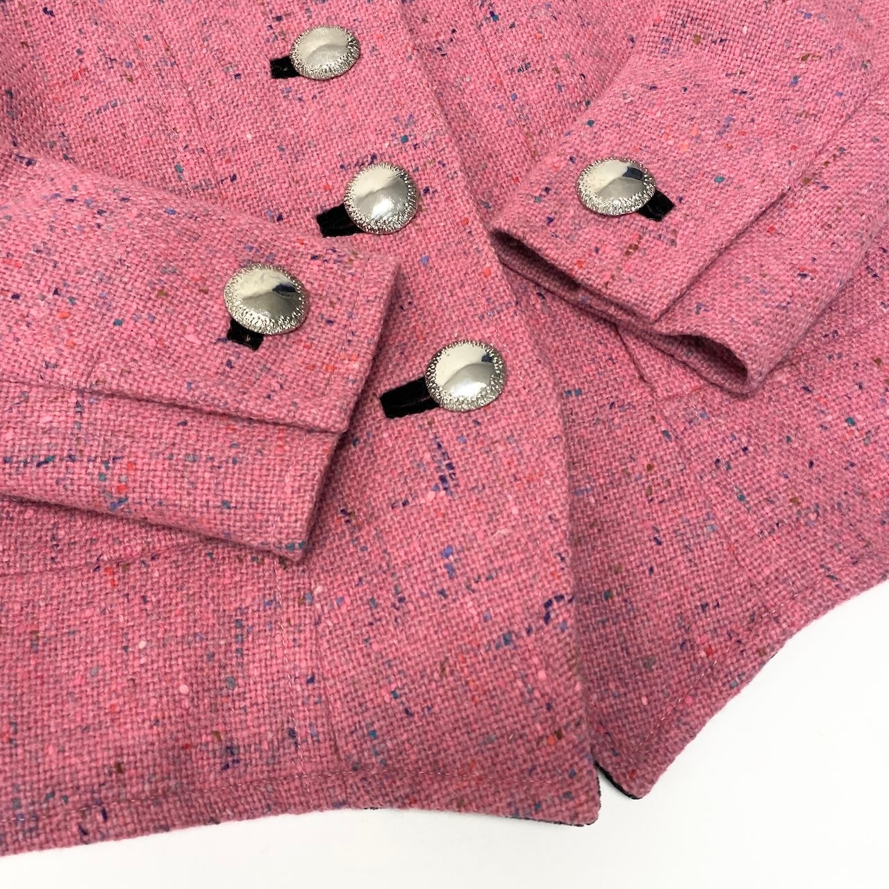 56e12 Yves Saint Laurent  イヴサンローラン vintage ツイードジャケット スタンドカラージャケット サイズ34 フランス製 ピンク ウール100％ レディース 女性用u02t