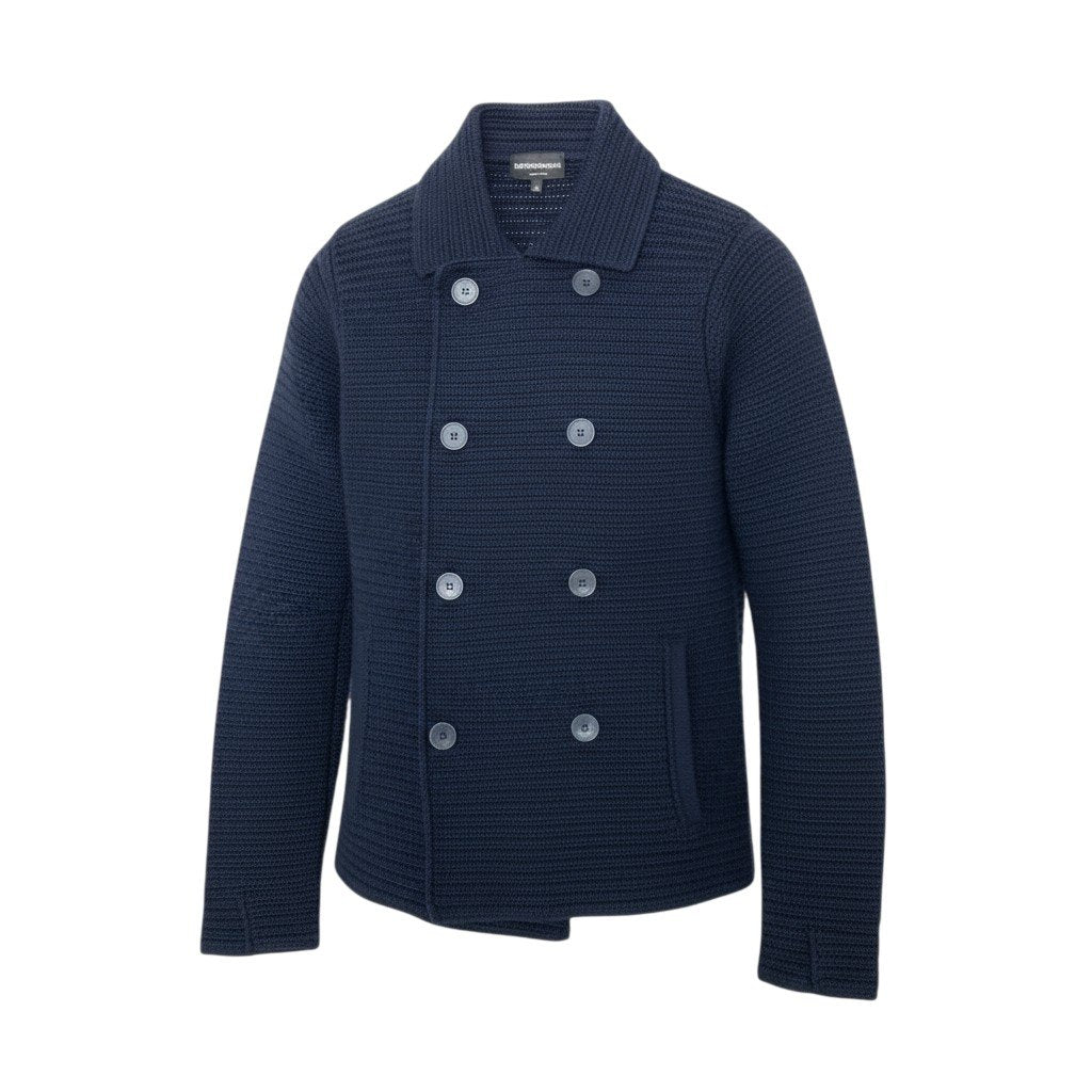 19k10 EMPORIO ARMANI エンポリオアルマーニ ニットジャケットコート Pコート ニットカーディガン H1G07M H135M 46サイズ ネイビー メンズu02t