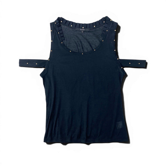 If11 GUCCI グッチ スタッズ装飾 ノースリーブ シアーカットソー  サイズL ネイビー コットン100％ レディース 女性用t18r