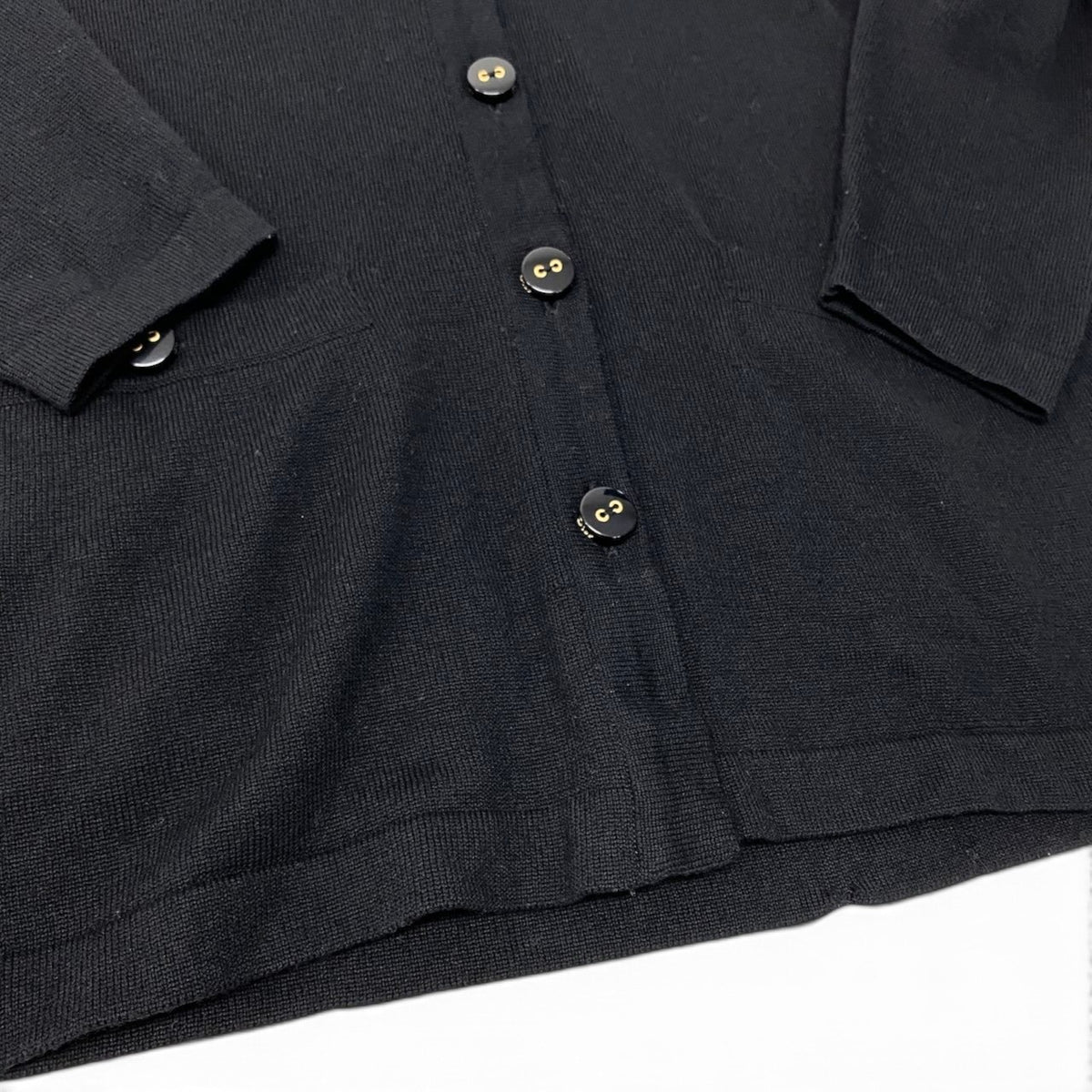 89i15 Christian Dior クリスチャンディオール ロングスリーブ ニットカーディガン チュニック丈 ロゴボタン サイズL ブラック ウール100％ レディースo07t
