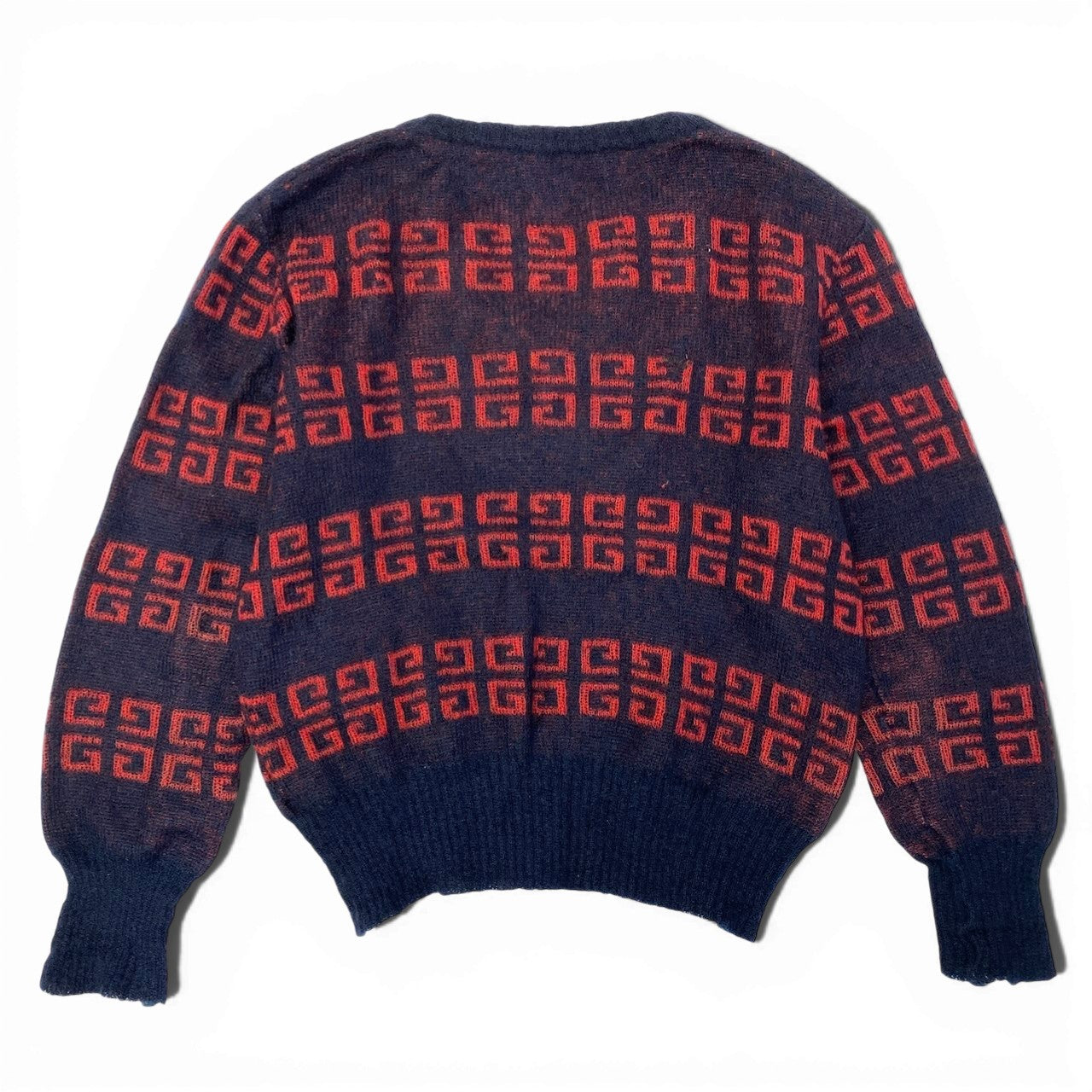 17c16 GIVENCHY ジバンシー Vintage ロングスリーブVネックニット ニットセーター ブランドロゴ トップス 48サイズ ネイビー レッド メンズ 男性用o07t