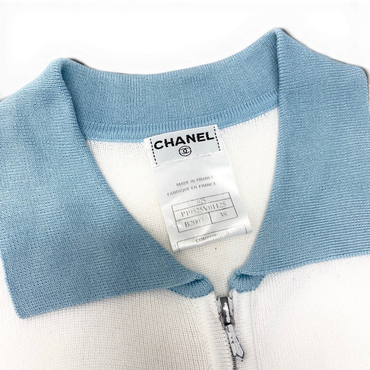 Cf15 CHANEL 2002年 ニットセーターベスト ココマーク P19525 38サイズ ホワイト ブルー コットン100％ レディース 女性用u02t
