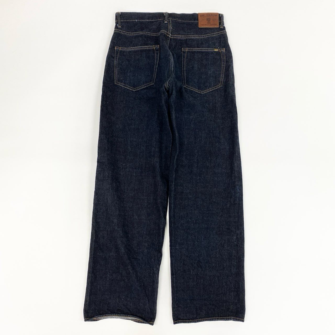 71f27 《美品》 ONI DENIM 鬼デニム オニデニム ローテンション セルビッチ スーパーワイド ストレート デニム ワンウォッシュ ジーパン ONI-222 34 濃紺 インディゴブルー コットン メンズ 日本製