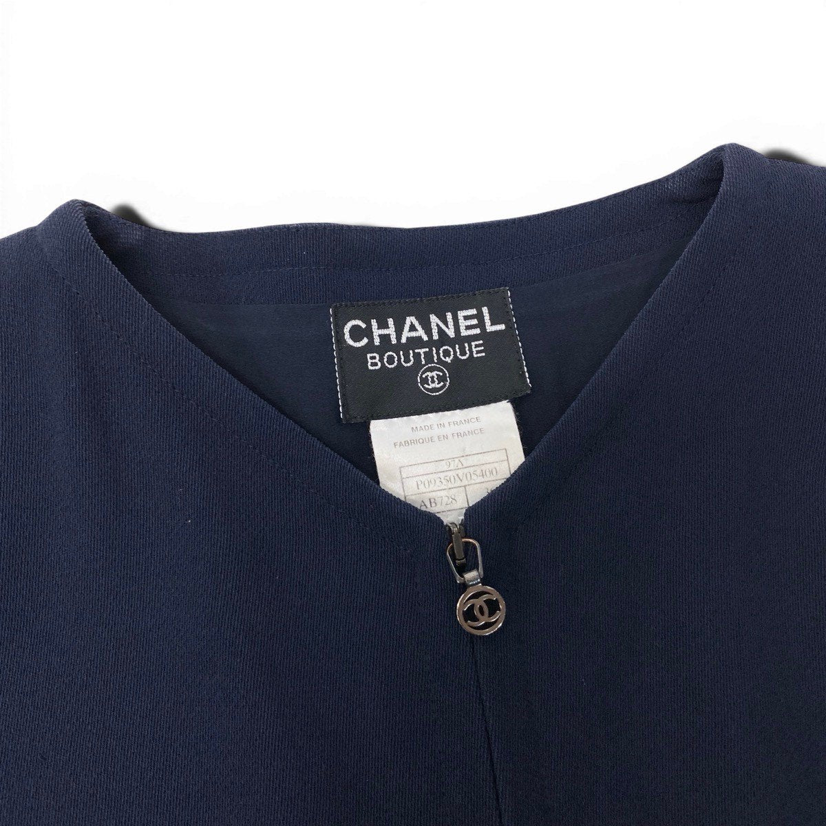 Cg9 CHANEL 1997年 ココマーク ドレス ワンピース フランス製 P09350 36サイズ ネイビー ウール100％ レディース 女性用ta1