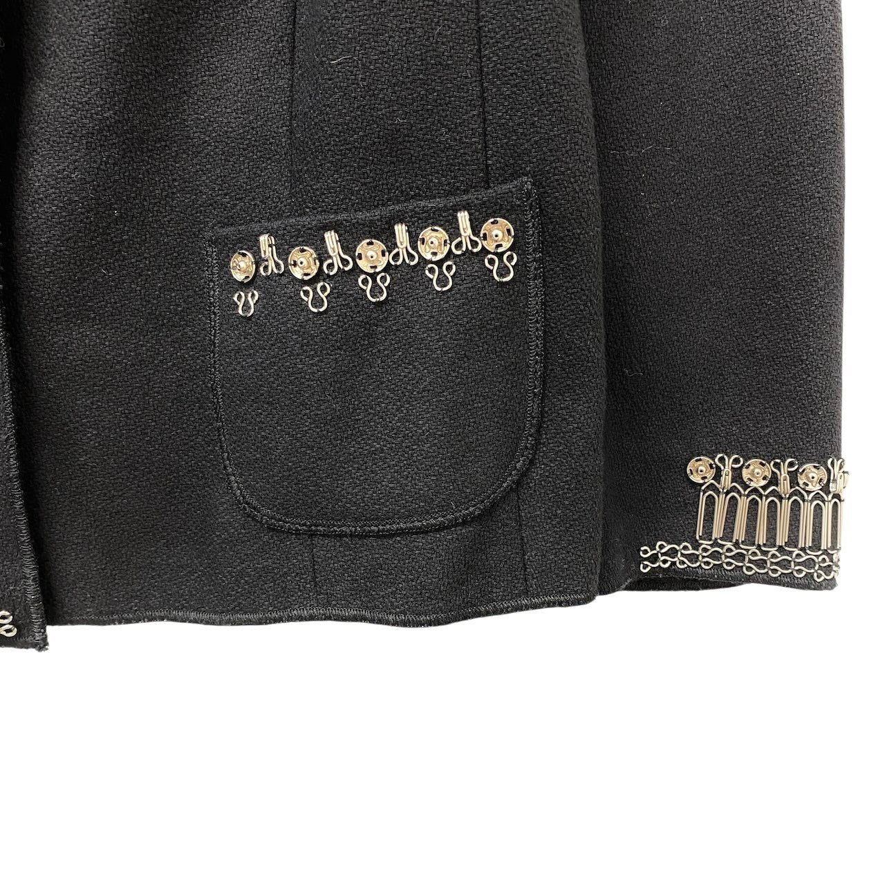 80e14 MOSCHINO モスキーノ ノーカラージャケット コットンジャケット 装飾ジャケット イタリア製 42サイズ ブラック コットン100％ レディース 女性用u02t